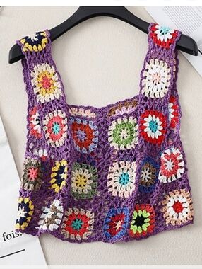 New Granny Square Crop Top Purple
